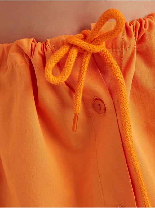 Mini-jupe boutonnée taille haute avec cordon de serrage - Kiabi