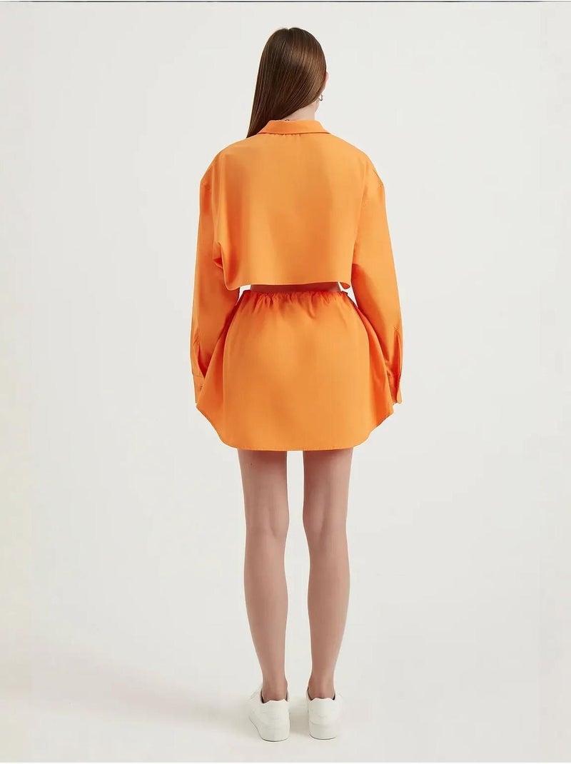 Mini-jupe boutonnée taille haute avec cordon de serrage Orange - Kiabi