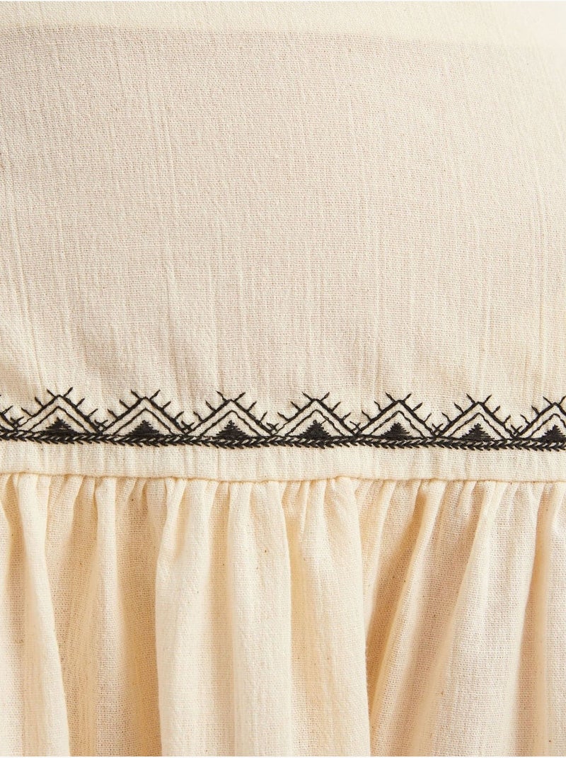 Mini-jupe brodée à volants taille haute Beige naturel - Kiabi