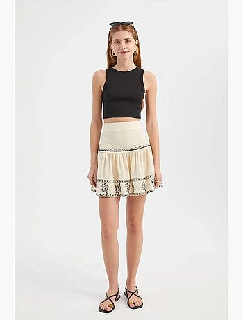Mini-jupe brodée à volants taille haute hiccup