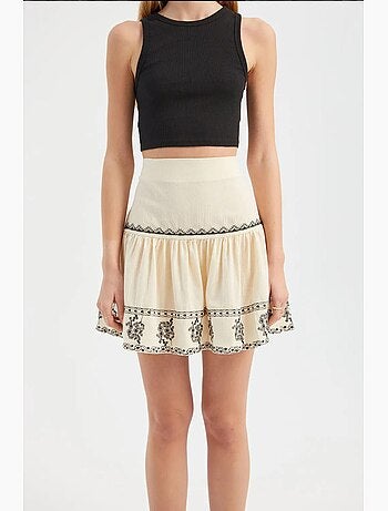Mini-jupe brodée à volants taille haute hiccup