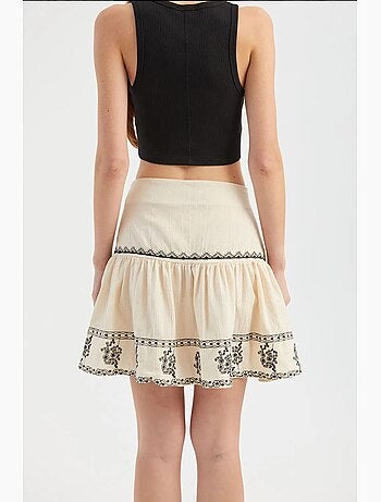 Mini-jupe brodée à volants taille haute hiccup
