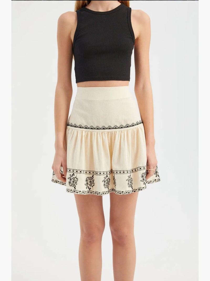 Mini-jupe brodée à volants taille haute hiccup Beige naturel - Kiabi