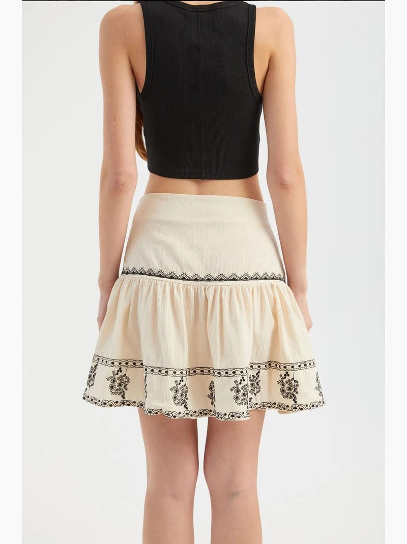 Mini-jupe brodée à volants taille haute hiccup Beige naturel - Kiabi