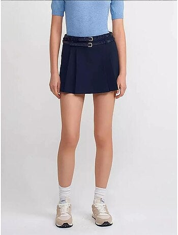 Mini-jupe courte plissée taille mi-haute avec ceinture