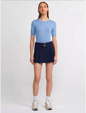 Mini-jupe courte plissée taille mi-haute avec ceinture