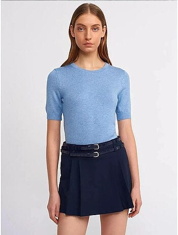 Mini-jupe courte plissée taille mi-haute avec ceinture