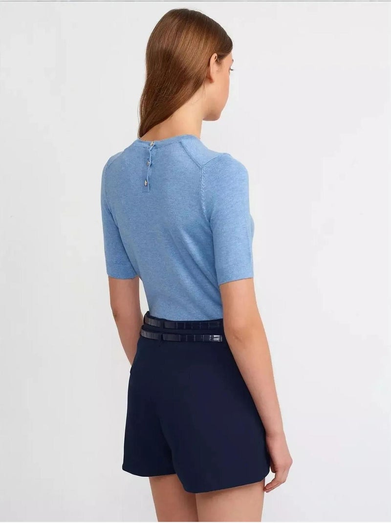 Mini-jupe courte plissée taille mi-haute avec ceinture Bleu - Kiabi
