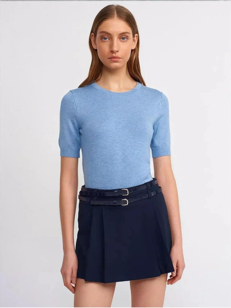 Mini-jupe courte plissée taille mi-haute avec ceinture Bleu - Kiabi