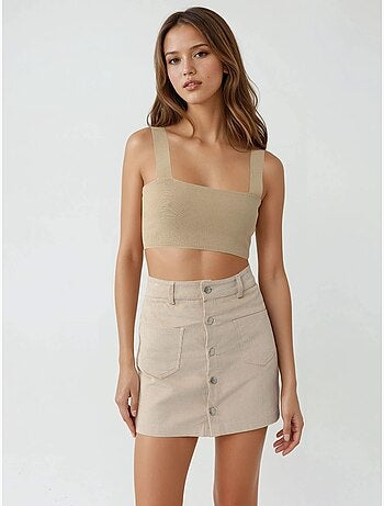 Mini-jupe droite taille haute avec fermeture à boutons