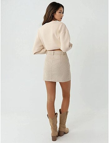 Mini-jupe droite taille haute avec fermeture à boutons