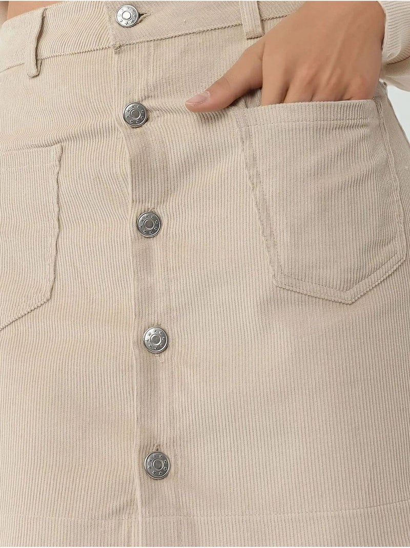Mini-jupe droite taille haute avec fermeture à boutons Beige - Kiabi