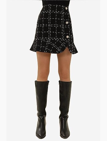 Mini-jupe en tweed à volants avec détails boutonnés hiccup
