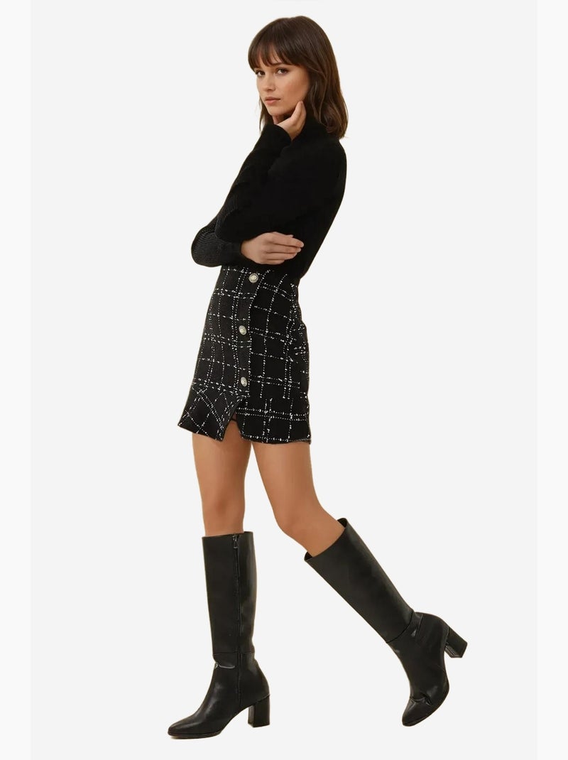 Mini-jupe en tweed à volants avec détails boutonnés hiccup Noir - Kiabi