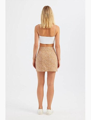 Mini-jupe fleurie taille haute fendue sur le côté hiccup