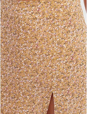 Mini-jupe fleurie taille haute fendue sur le côté