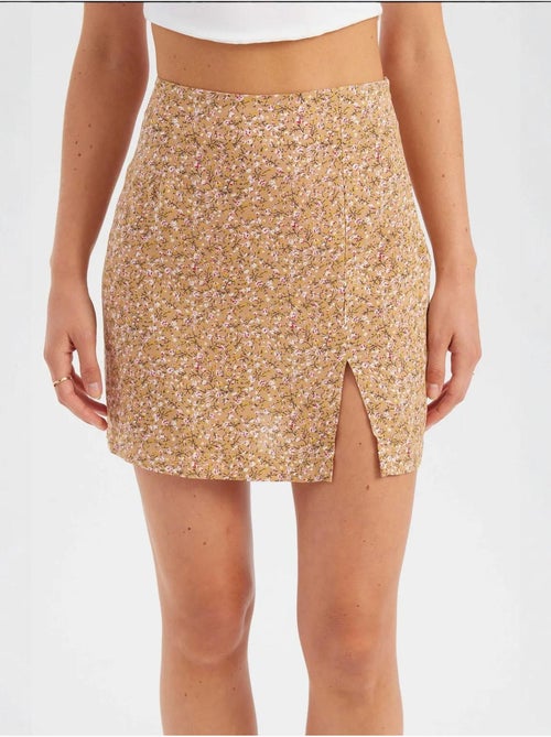 Mini-jupe fleurie taille haute fendue sur le côté - Kiabi