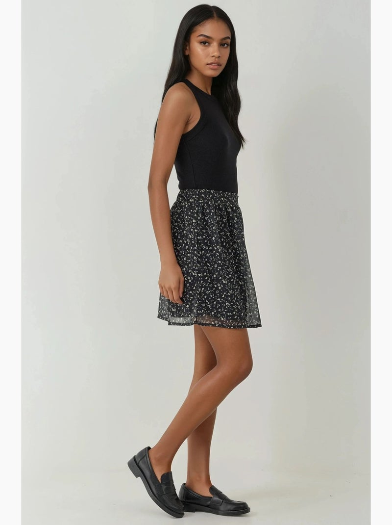 Mini-jupe fleurie taille haute hiccup Noir - Kiabi