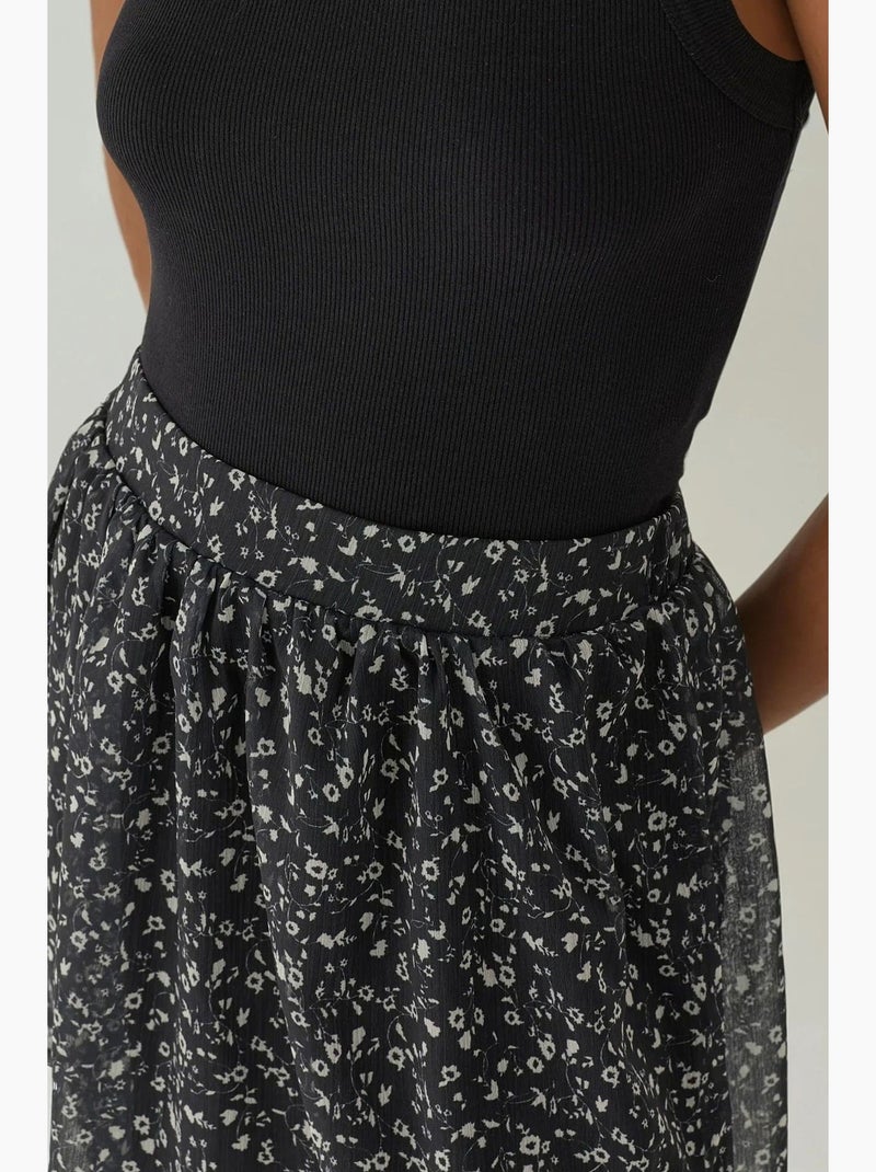 Mini-jupe fleurie taille haute hiccup Noir - Kiabi