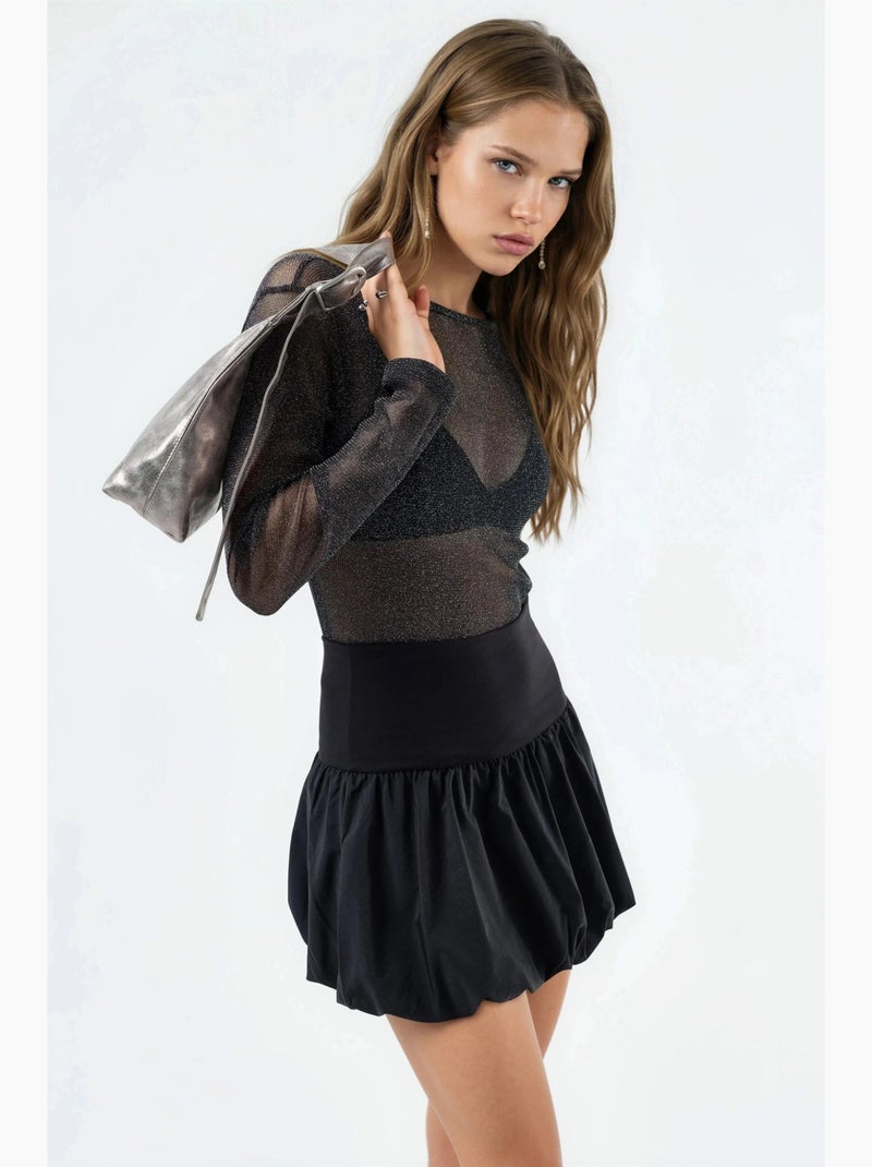 Mini-jupe patineuse à taille haute busem Noir - Kiabi