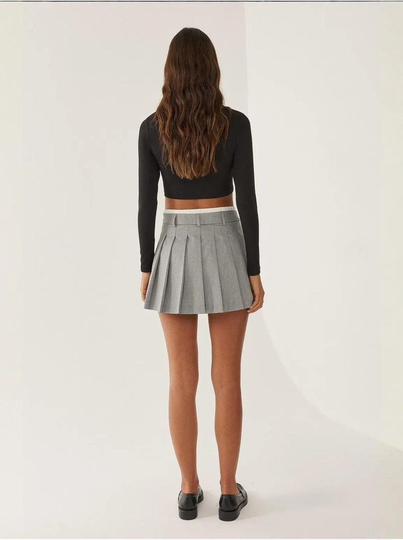 Mini-jupe plissée à double taille Gris - Kiabi