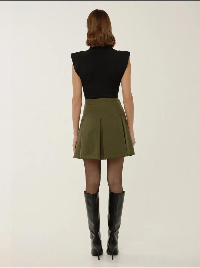Mini-jupe plissée avec détails en perles Vert - Kiabi