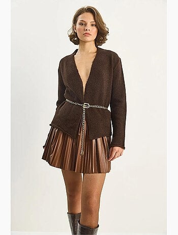 Mini-jupe plissée en cuir lucci