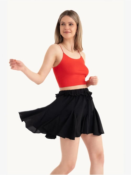 Mini-jupe plissée taille haute avec détail à la taille - Kiabi