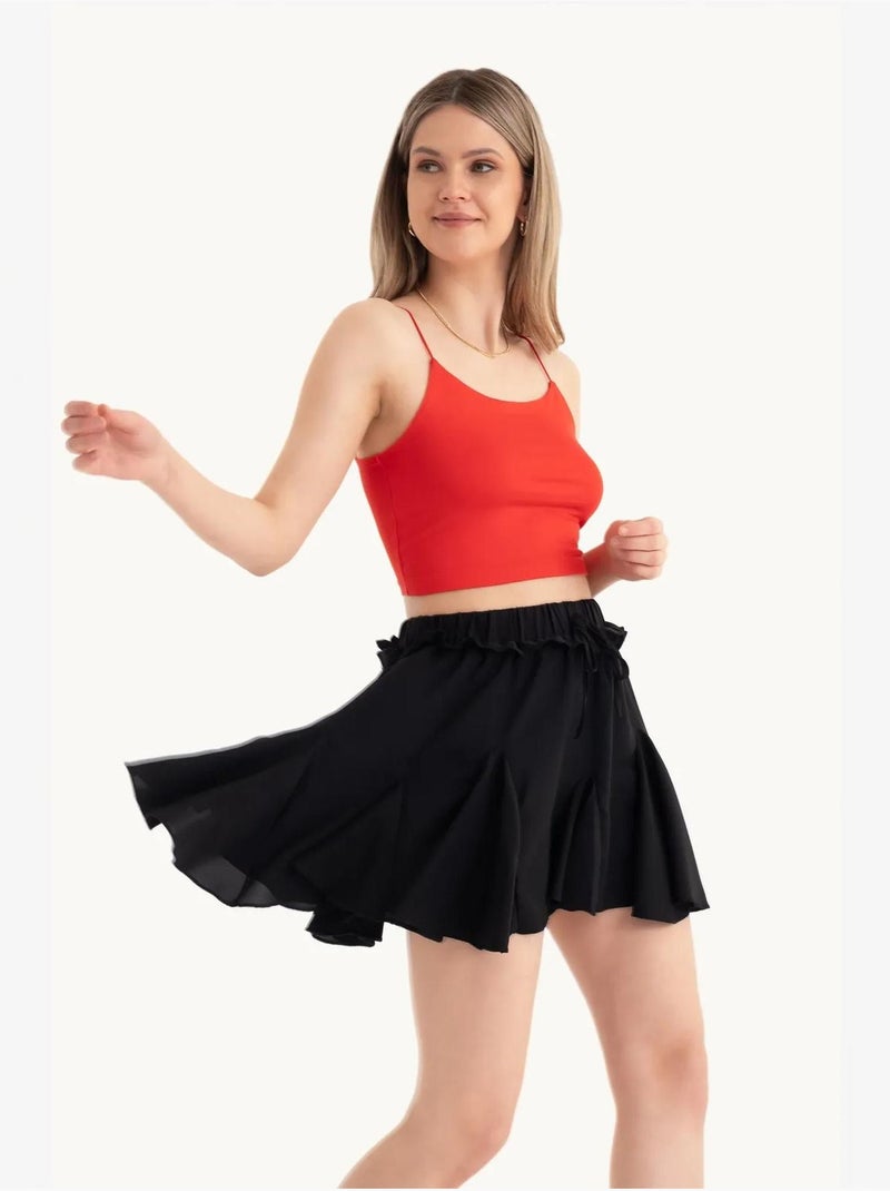 Mini-jupe plissée taille haute avec détail à la taille Noir - Kiabi