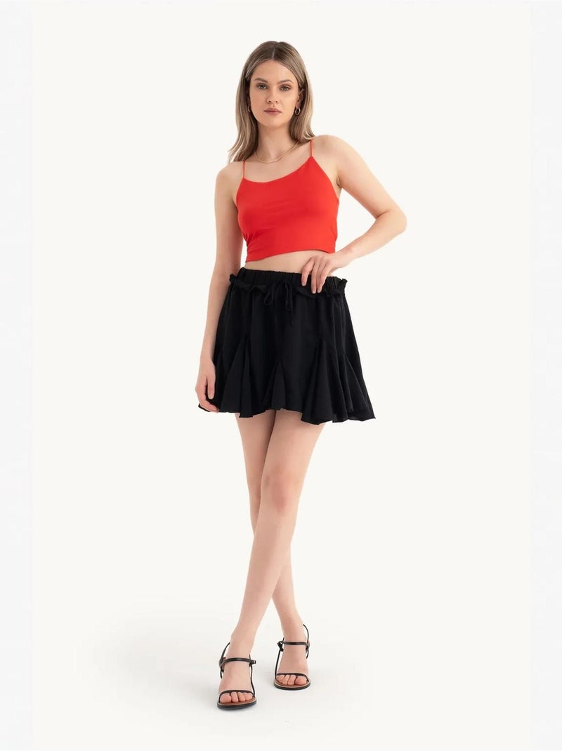 Mini-jupe plissée taille haute avec détail à la taille Noir - Kiabi