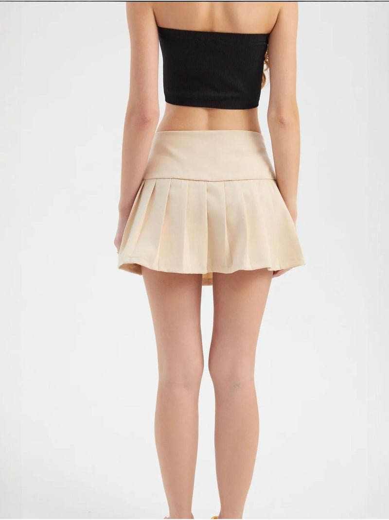 Mini-jupe plissée taille haute Beige naturel - Kiabi
