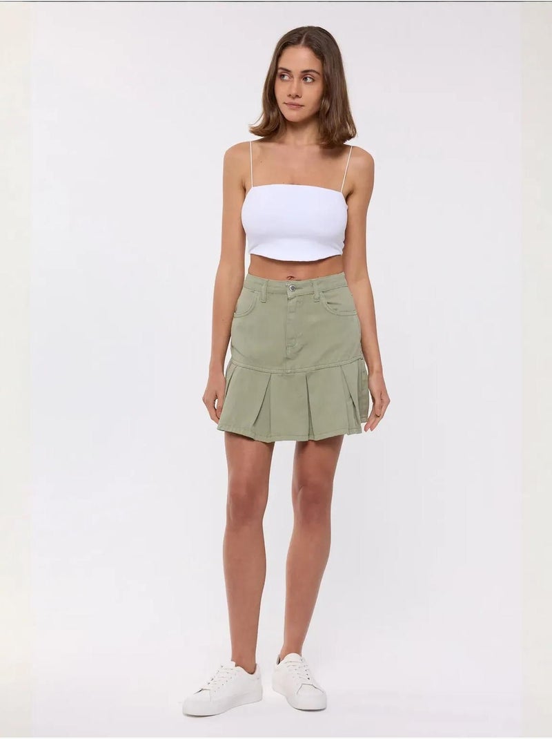 Mini-jupe plissée taille haute Vert - Kiabi