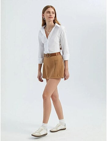 Mini-jupe plissée taille mi-haute avec ceinture
