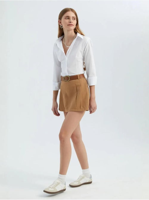 Mini-jupe plissée taille mi-haute avec ceinture - Kiabi