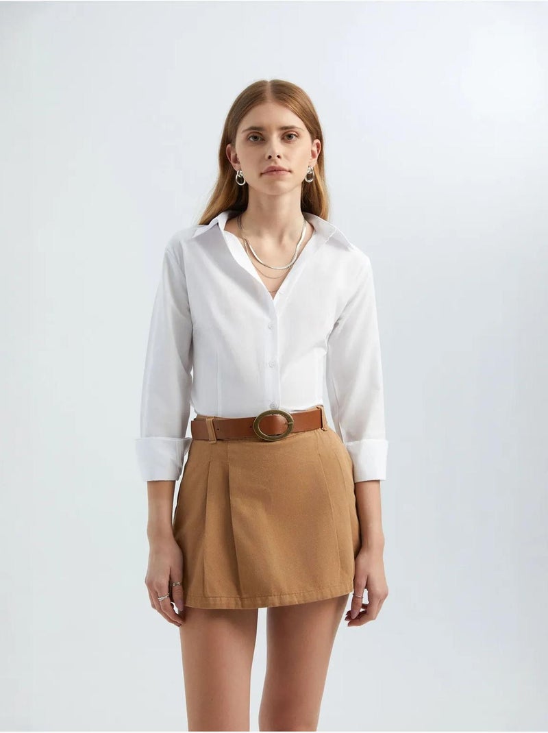 Mini-jupe plissée taille mi-haute avec ceinture Marron - Kiabi