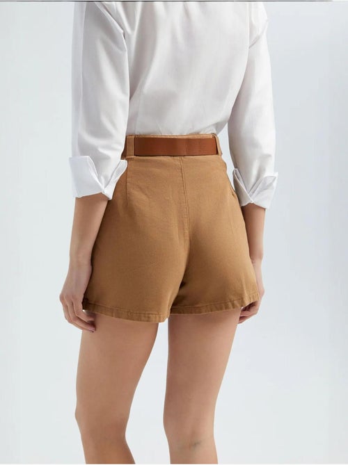 Mini-jupe plissée taille mi-haute avec ceinture - Kiabi