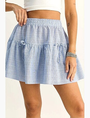 Mini-jupe rayée taille haute en seersucker lucci