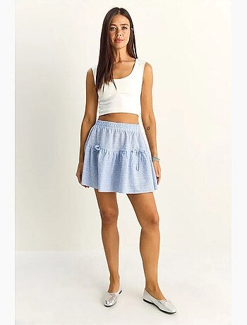 Mini-jupe rayée taille haute en seersucker lucci