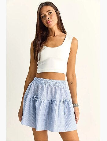 Mini-jupe rayée taille haute en seersucker lucci
