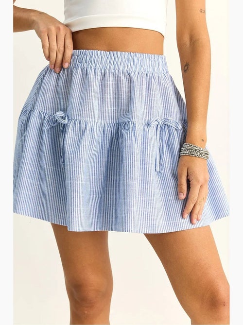 Mini-jupe rayée taille haute en seersucker lucci - Kiabi
