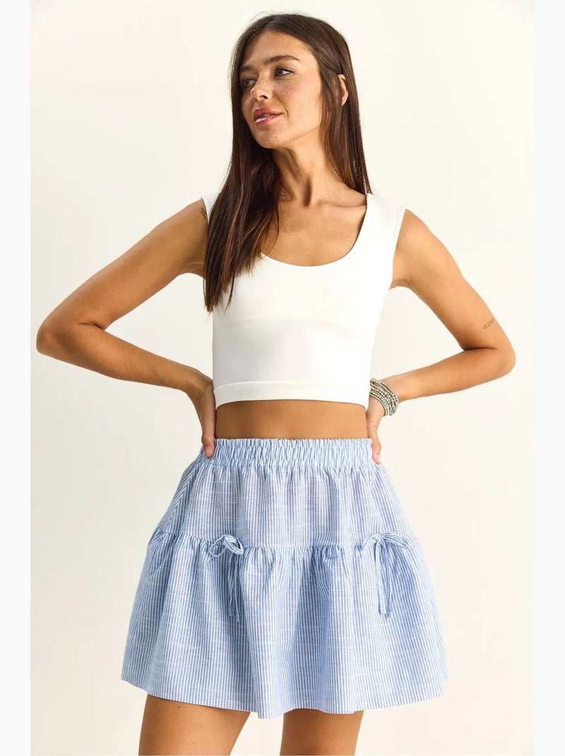 Mini-jupe rayée taille haute en seersucker lucci Bleu ciel - Kiabi