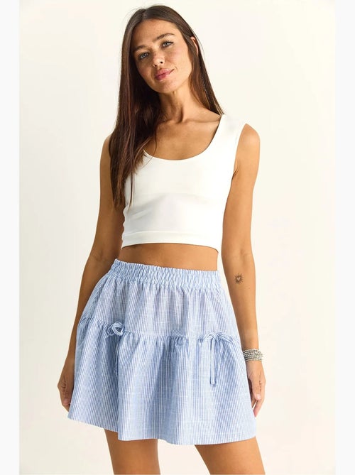 Mini-jupe rayée taille haute en seersucker lucci - Kiabi