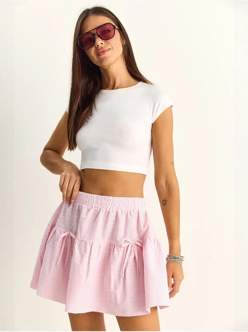 Mini-jupe rayée taille haute en seersucker lucci - Kiabi Mini-jupe rayée taille haute en seersucker lucci - Kiabi