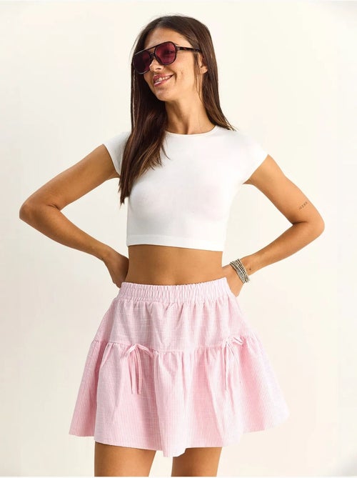 Mini-jupe rayée taille haute en seersucker lucci - Kiabi Mini-jupe rayée taille haute en seersucker lucci - Kiabi