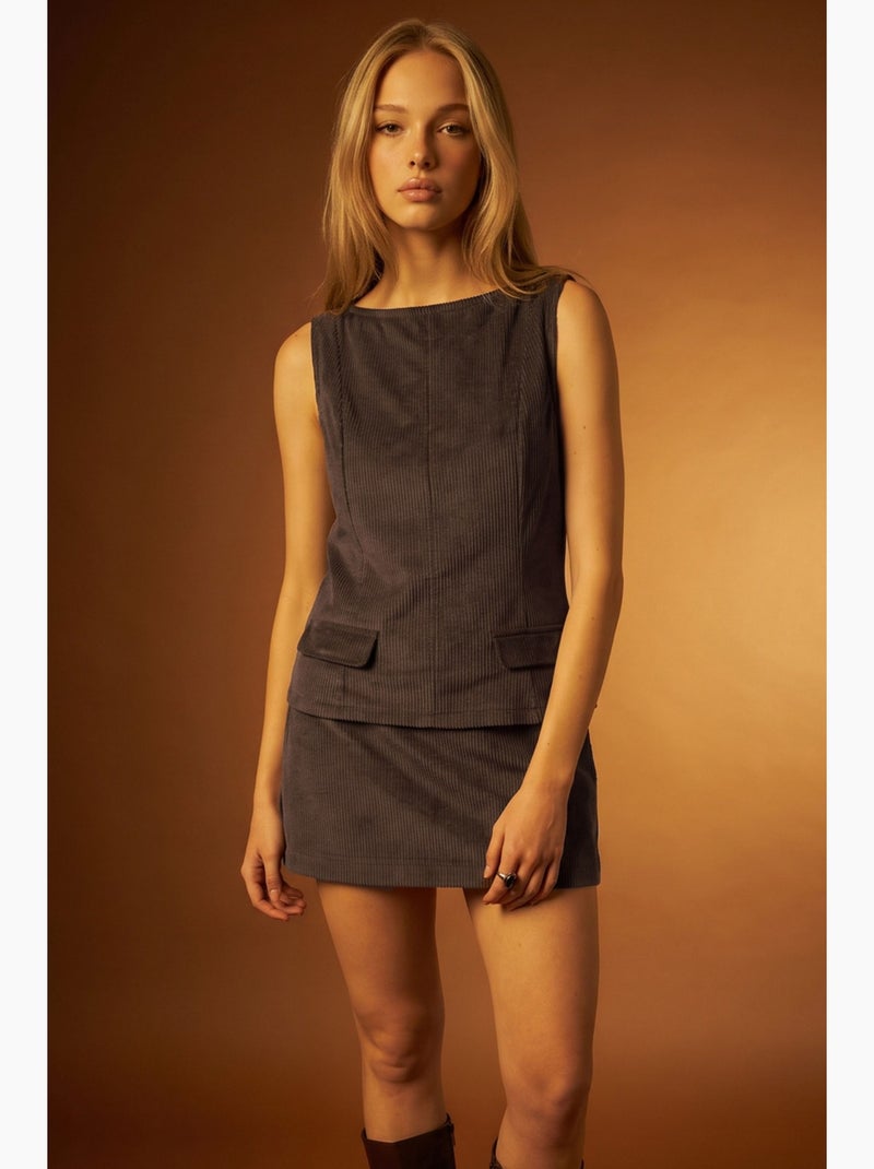 Mini-jupe-short en velours hiccup Marron chocolat - Kiabi