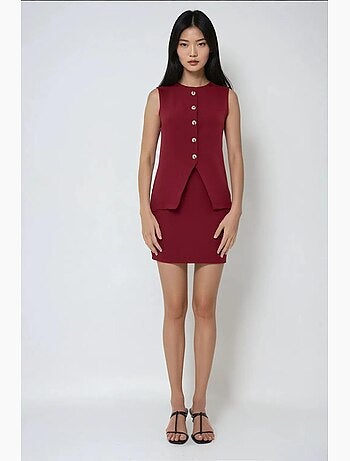 Mini-jupe slim taille haute bordeaux hiccup