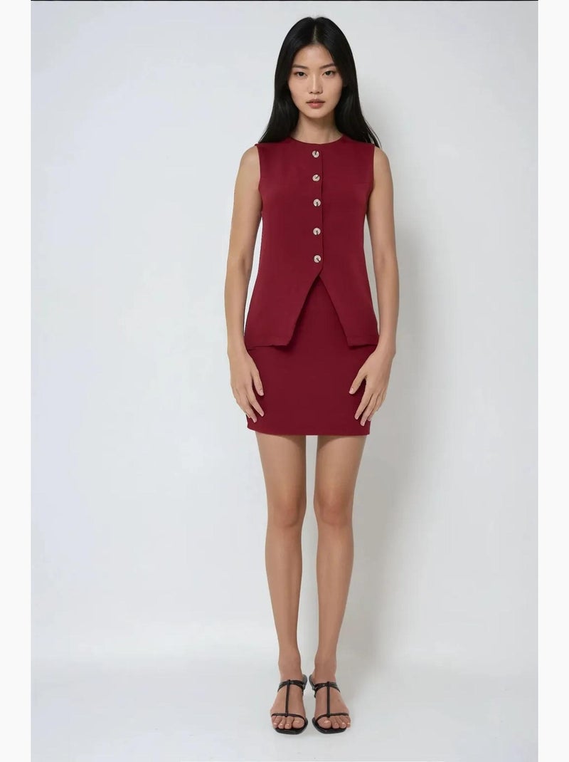 Mini-jupe slim taille haute bordeaux hiccup Rouge bordeaux - Kiabi