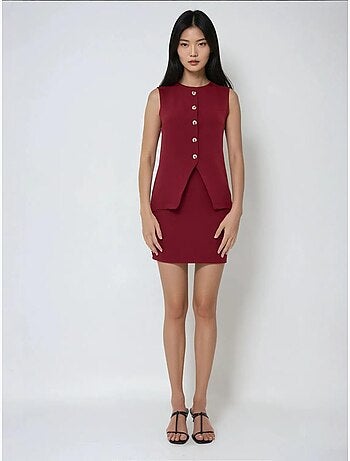 Mini-jupe slim taille haute bordeaux