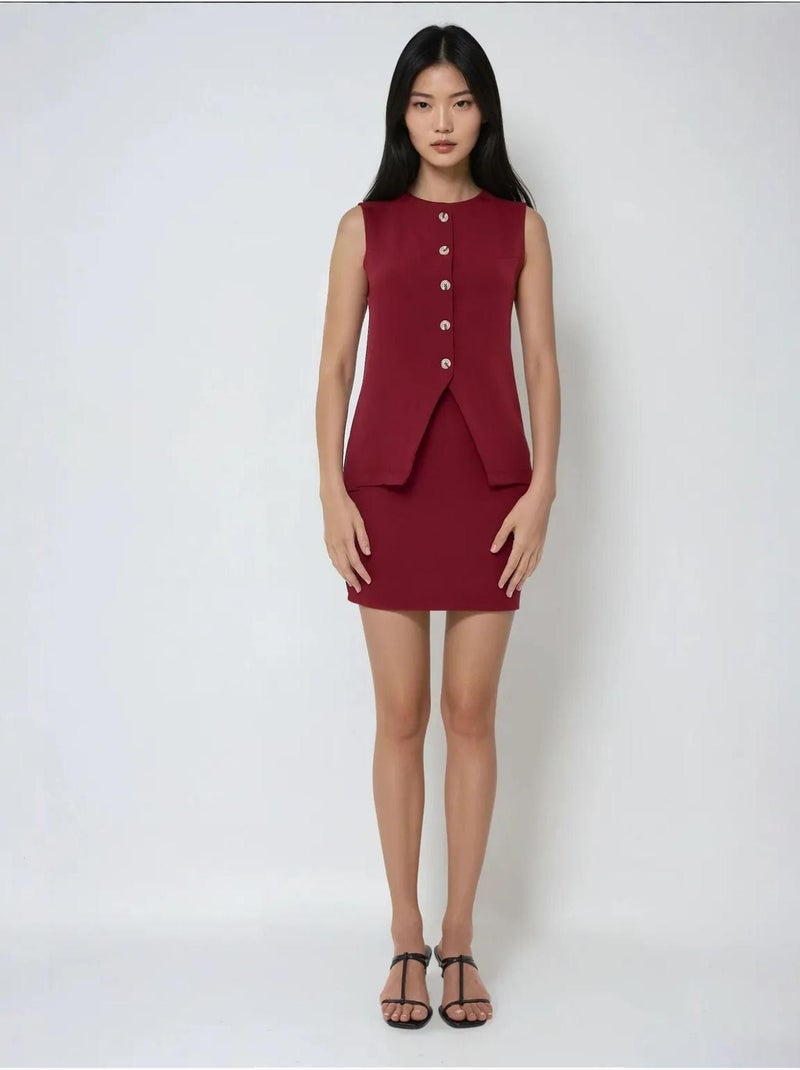 Mini-jupe slim taille haute bordeaux Rouge bordeaux - Kiabi