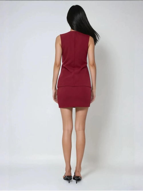 Mini-jupe slim taille haute bordeaux - Kiabi